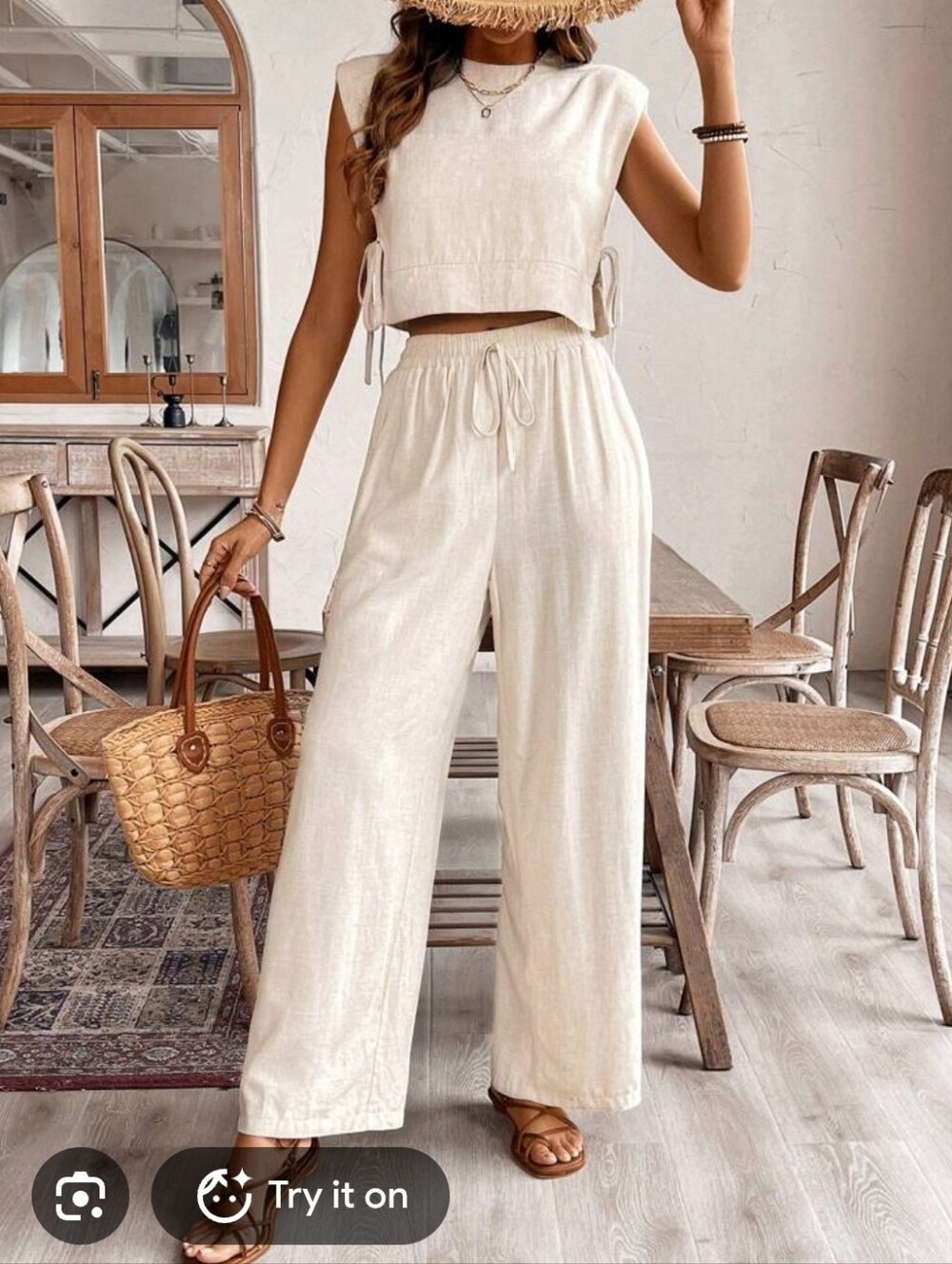 Commense Utility Linen Two Piece Wide Leg Pants Set